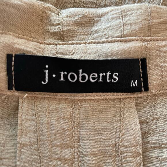 J. Roberts Tan Crinkle Popover Shirt Dress Sz Medium Minimalist Neutral Casual - Picture 9 of 11